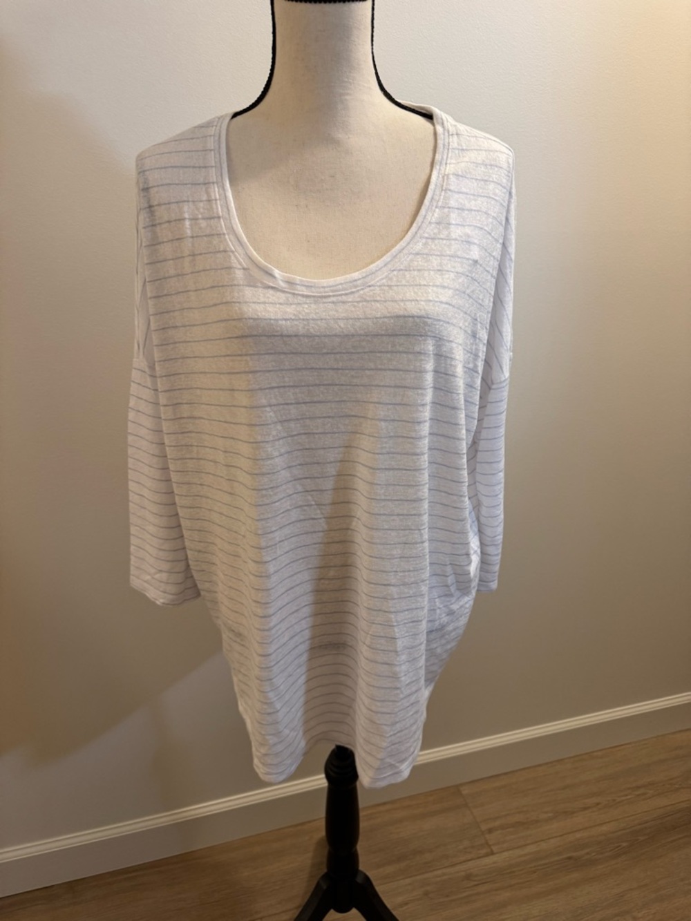 LOFT White Scoop Neck Short Sleeve Striped Top